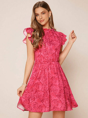 EMERY ROSE Floral Print Ruffle Trim Dress