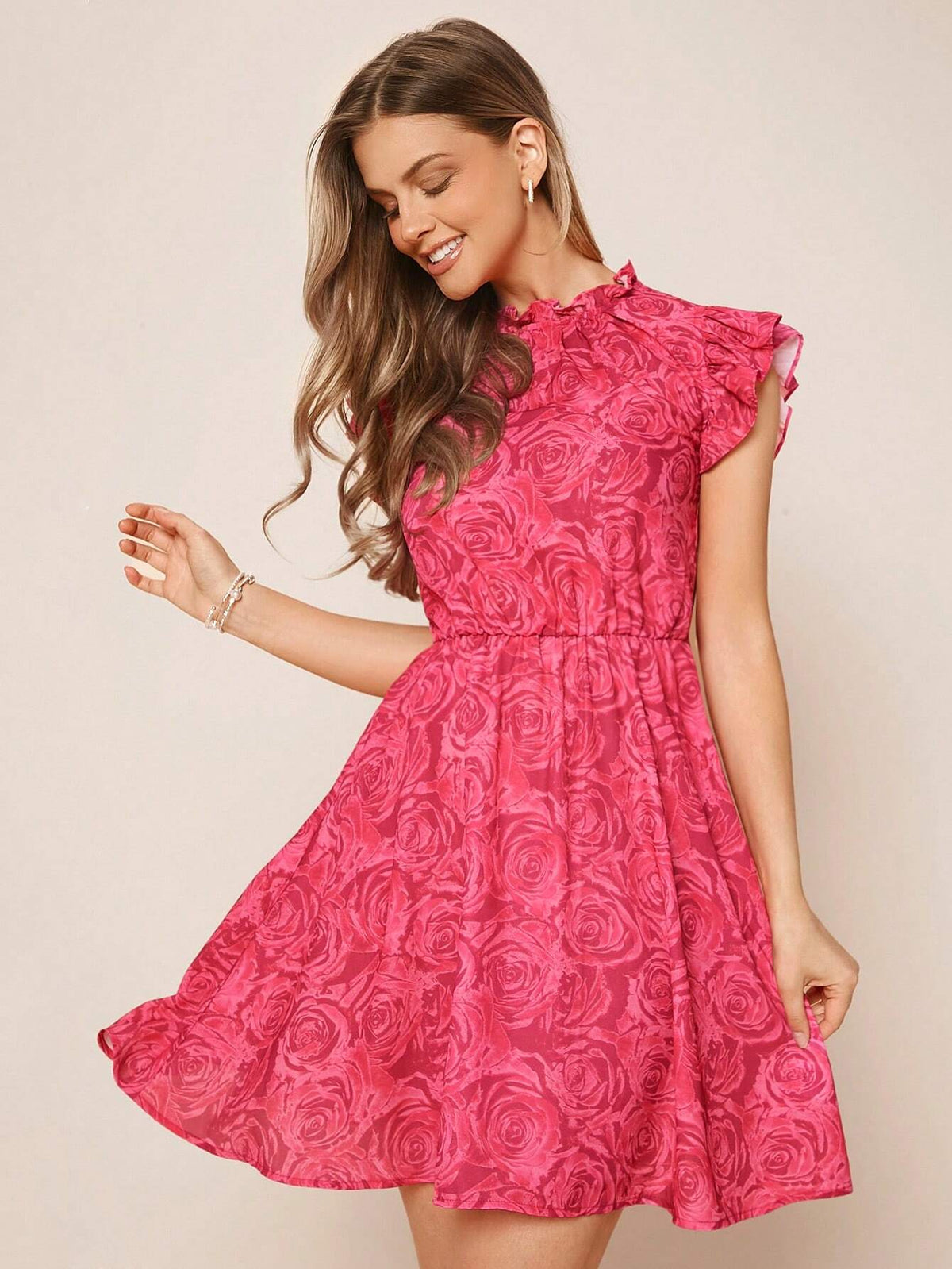 EMERY ROSE Floral Print Ruffle Trim Dress
