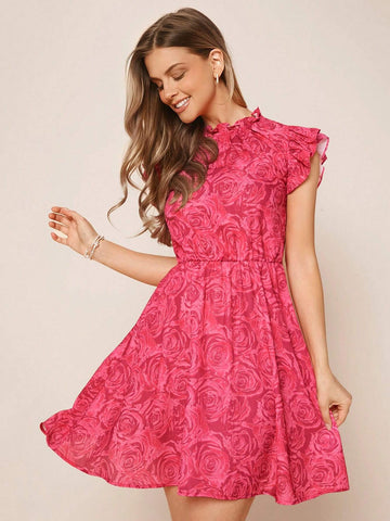 EMERY ROSE Floral Print Ruffle Trim Dress