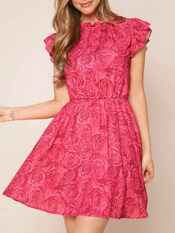 EMERY ROSE Floral Print Ruffle Trim Dress