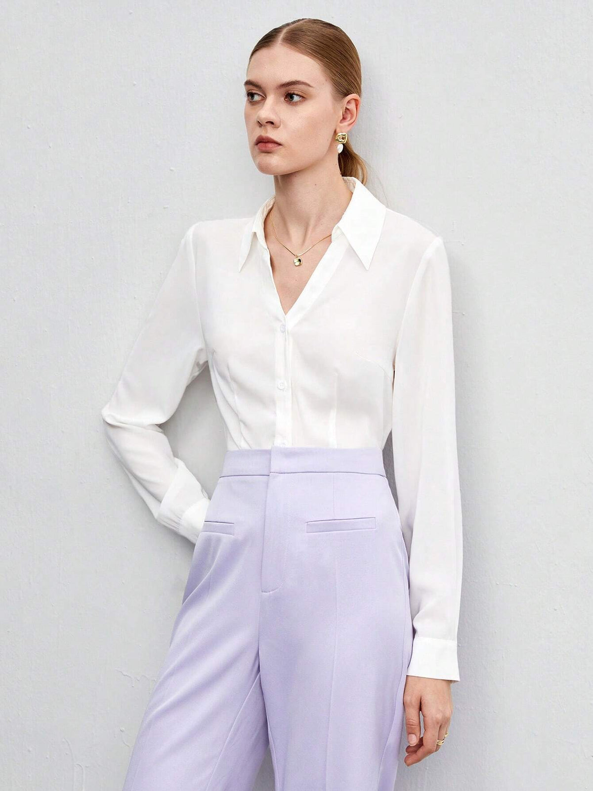 Solid Button Front Shirt