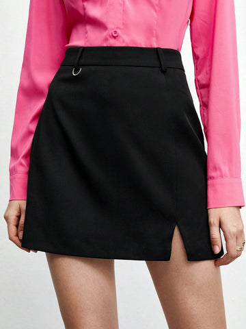 BIZwear Solid Split Hem Skirt