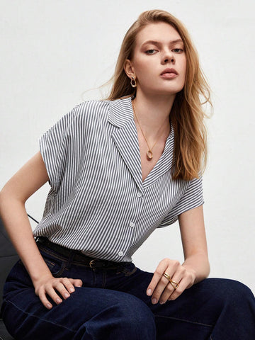 Lapel Neck Striped Shirt