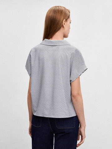 Lapel Neck Striped Shirt