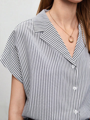 Lapel Neck Striped Shirt