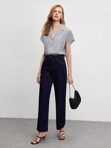 Lapel Neck Striped Shirt