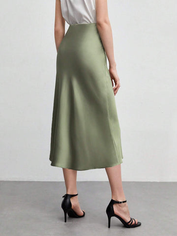 BIZwear Solid A-line Satin Skirt