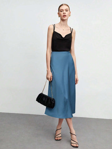 BIZwear Solid A-line Satin Skirt