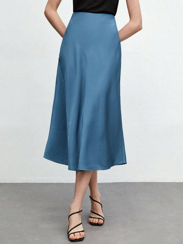 BIZwear Solid A-line Satin Skirt