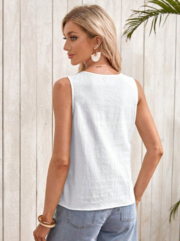 Button Detail Asymmetrical Hem Blouse