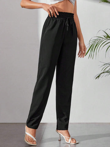 Tall Drawstring Paperbag Waist Slant Pocket Pants