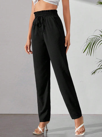 Tall Drawstring Paperbag Waist Slant Pocket Pants