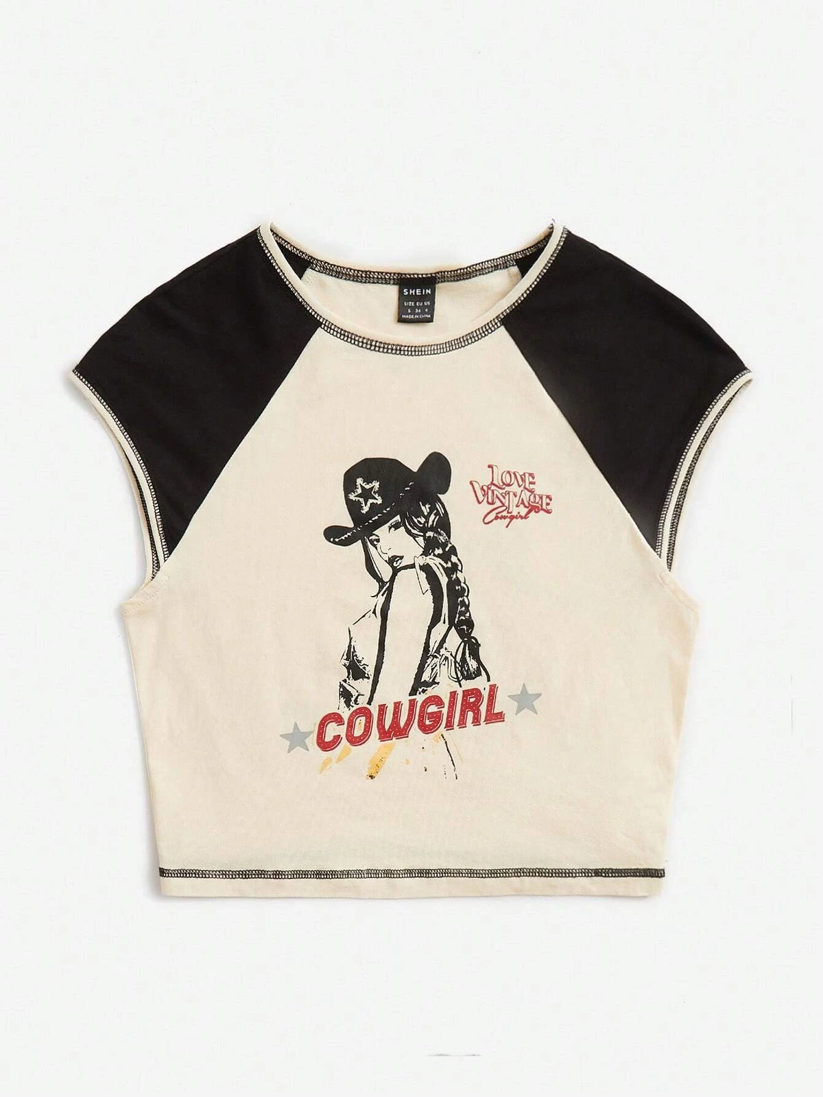EZwear Figure & Letter Graphic Raglan Sleeve Crop Tee