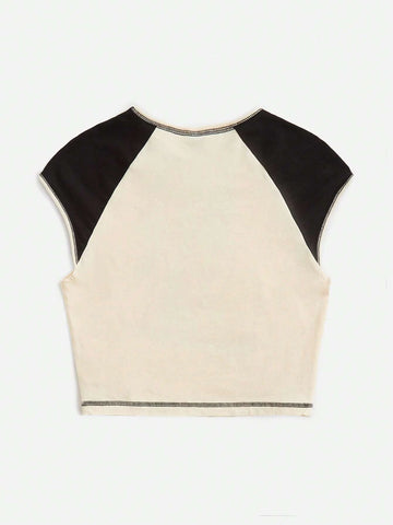 EZwear Figure & Letter Graphic Raglan Sleeve Crop Tee
