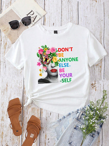 EMERY ROSE Slogan & Figure Graphic Tee