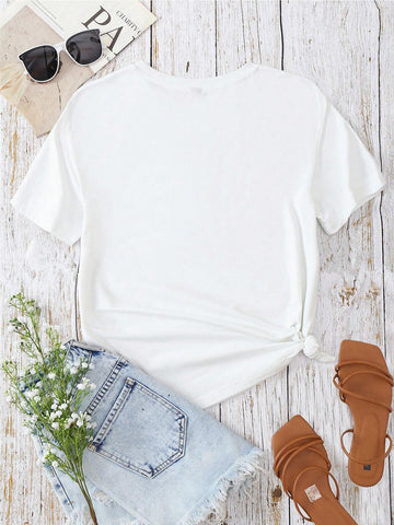 EMERY ROSE Slogan & Figure Graphic Tee