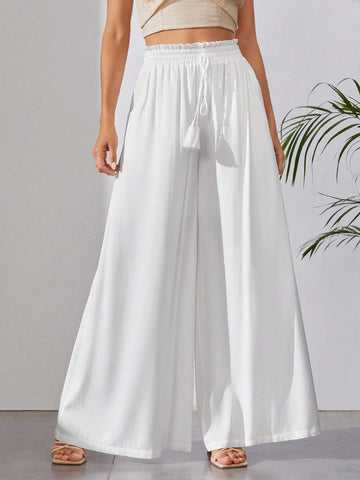 Tall Tie Waist Tassel Detail Wide Leg Pants