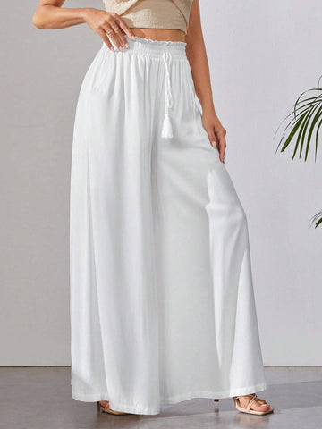 Tall Tie Waist Tassel Detail Wide Leg Pants