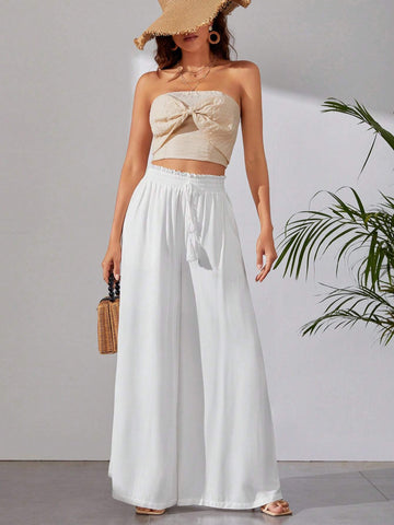 Tall Tie Waist Tassel Detail Wide Leg Pants
