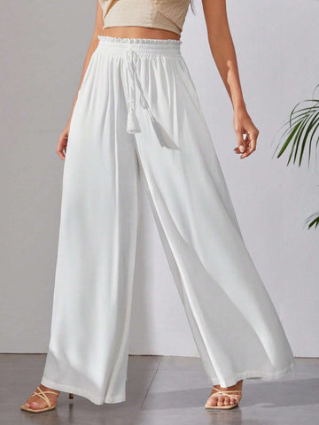 Tall Tie Waist Tassel Detail Wide Leg Pants