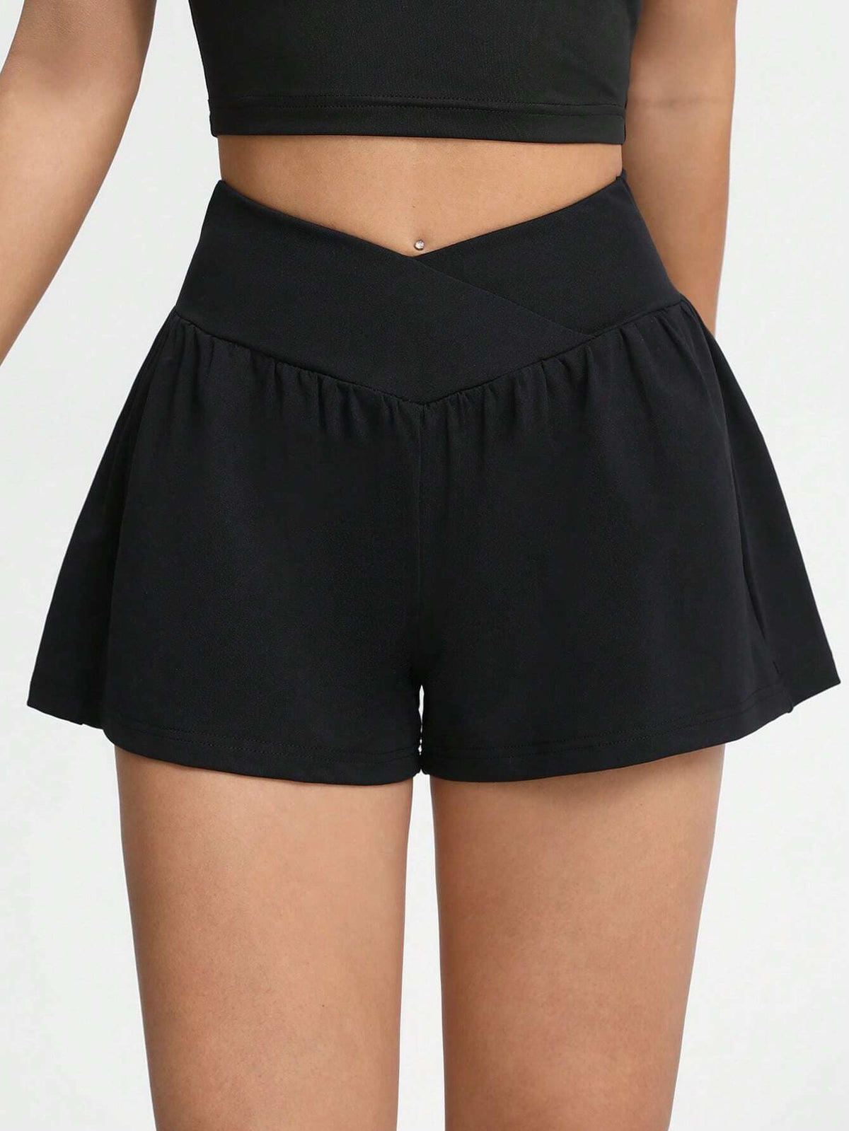 EZwear Solid Overlap Waist Shorts