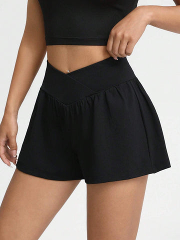 EZwear Solid Overlap Waist Shorts