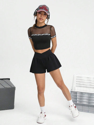 EZwear Solid Overlap Waist Shorts