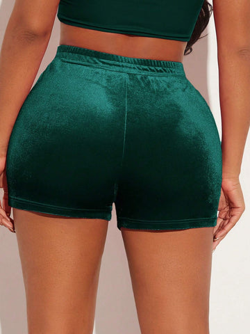 SXY Rhinestone Letter Graphic Velvet Shorts