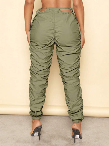 SXY Cut Out Waist Knot Side Ruched Pants