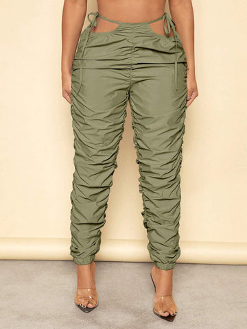 SXY Cut Out Waist Knot Side Ruched Pants