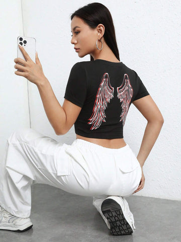 EZwear Wing Print Crop Tee
