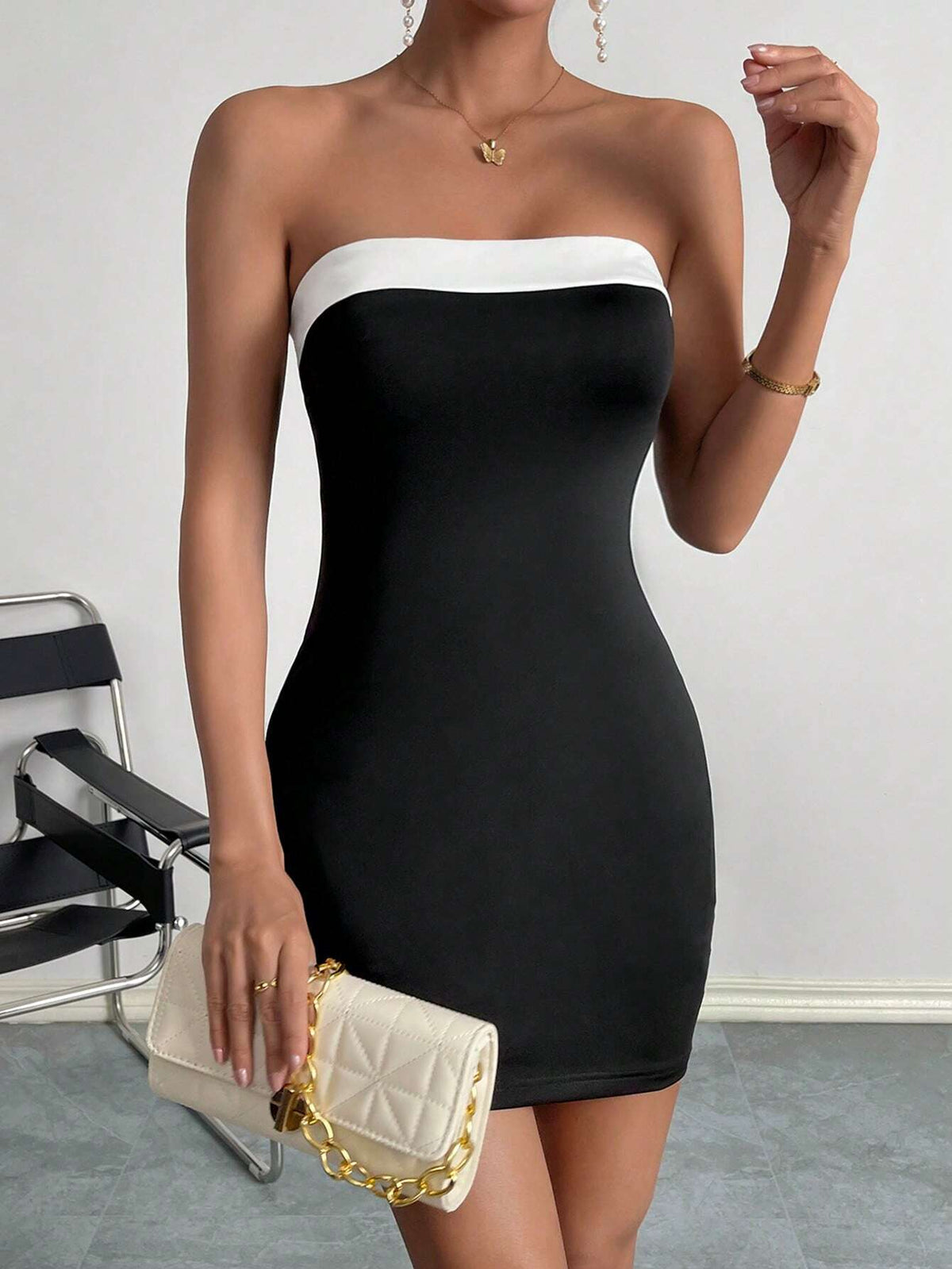 Contrast Trim Tube Bodycon Dress