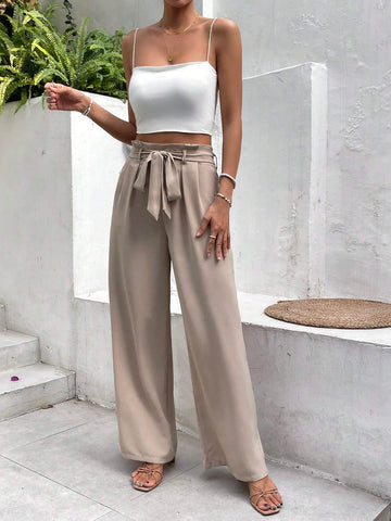 Frenchy Paperbag Waist Belted Wide Leg Pants