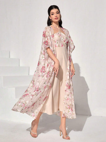 Floral Print Halter Dress & Open Front Coat