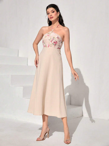 Floral Print Halter Dress & Open Front Coat