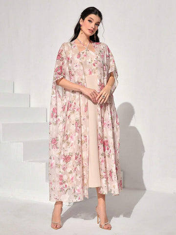 Floral Print Halter Dress & Open Front Coat