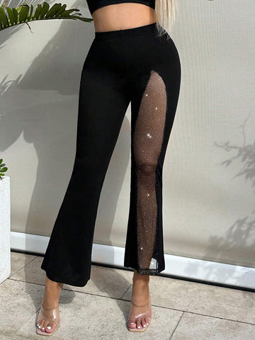SXY Contrast Mesh Flare Leg Pants