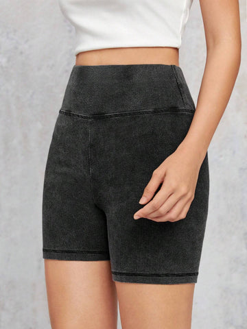 EZwear Wideband Waist Solid Biker Shorts