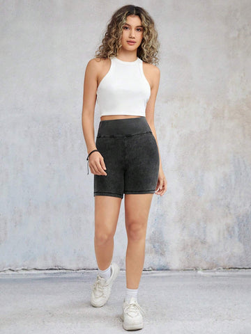 EZwear Wideband Waist Solid Biker Shorts