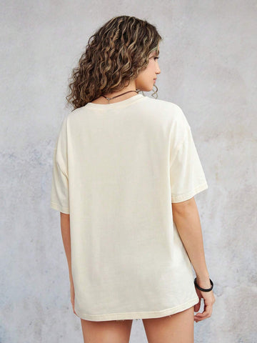 Slogan Figure Graphic Drop Shoulder Tee