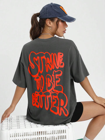 EZwear Slogan Graphic Drop Shoulder Oversized Tee