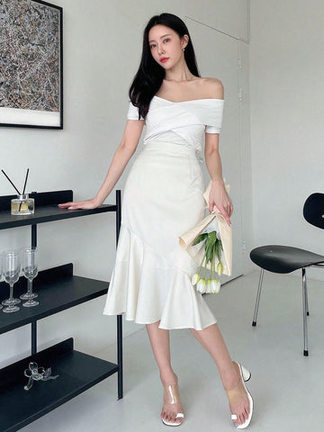 DAZY High Waist Ruffle Hem Skirt