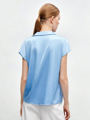 Solid Batwing Sleeve Satin Shirt