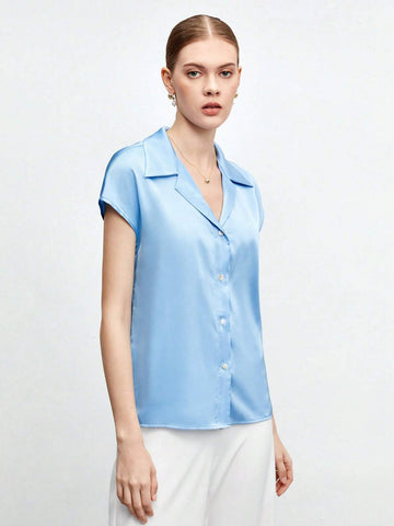 Solid Batwing Sleeve Satin Shirt