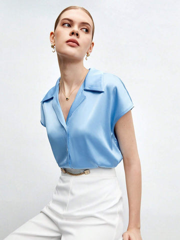 Solid Batwing Sleeve Satin Shirt