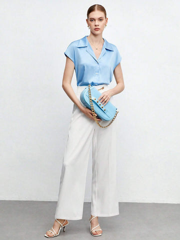 Solid Batwing Sleeve Satin Shirt