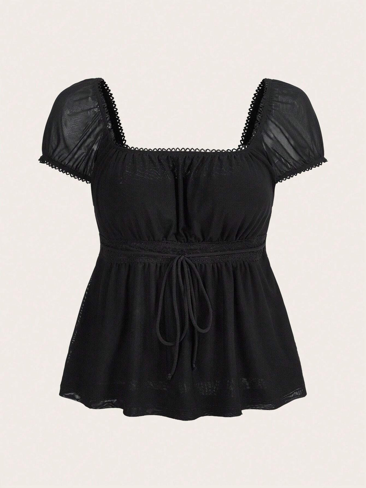 EZwear Square Neck Knot Front Peplum Tee