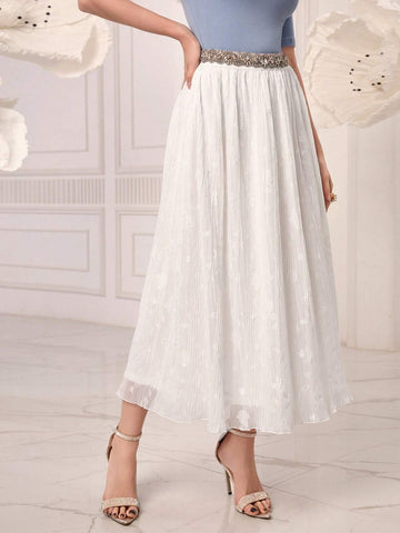 Modely Elastic Waist Textured Skirt Without Belt