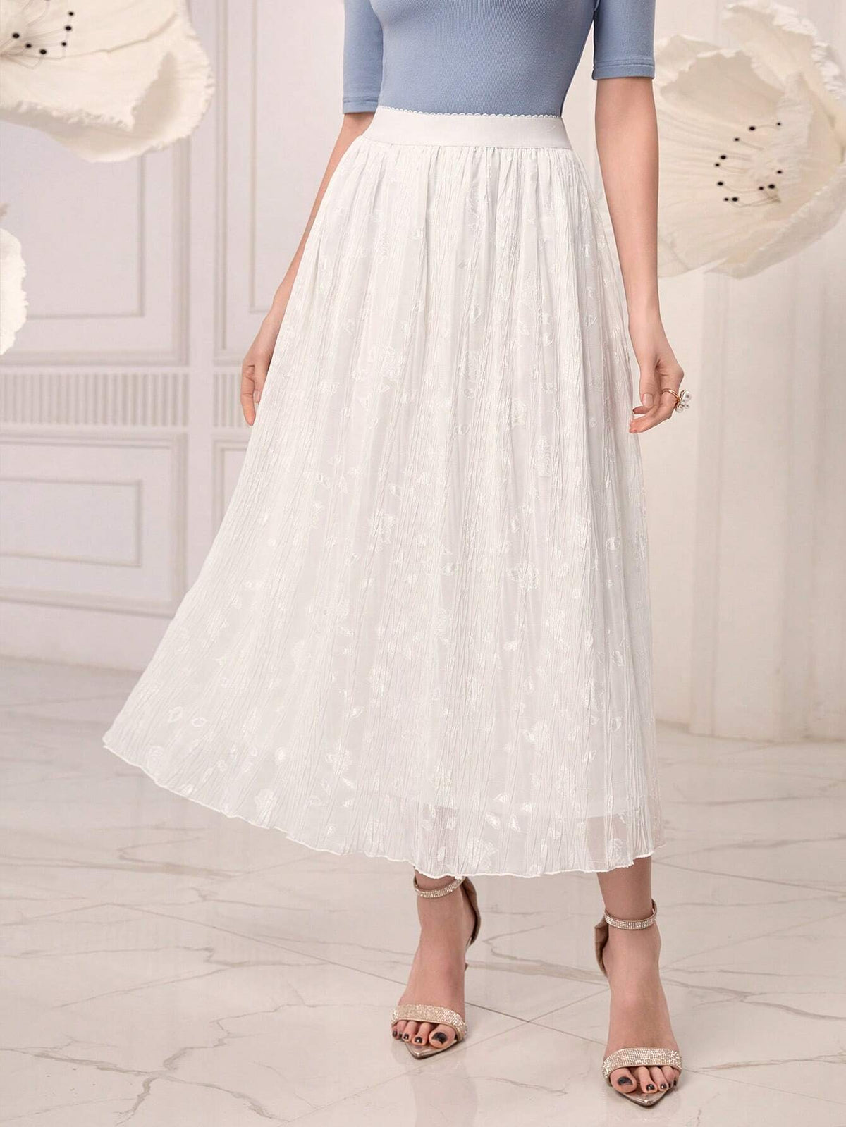 Modely Elastic Waist Textured Skirt Without Belt