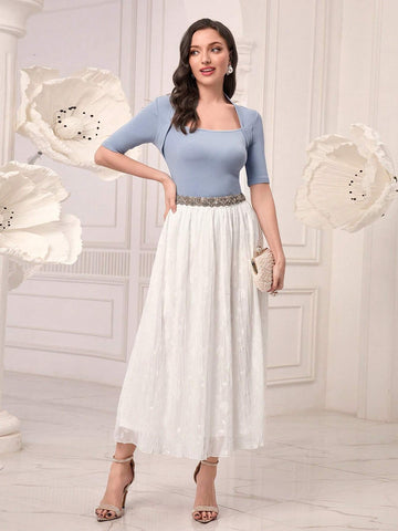 Modely Elastic Waist Textured Skirt Without Belt